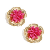 Earrings with 3D raffia flower
