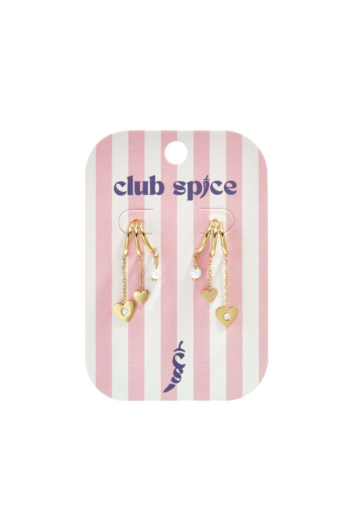 Triple earrings with heart pendants and pearl