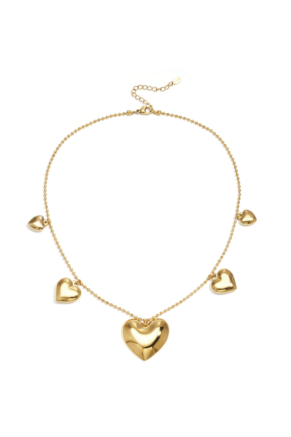 Necklace with beads and different shaped hearts