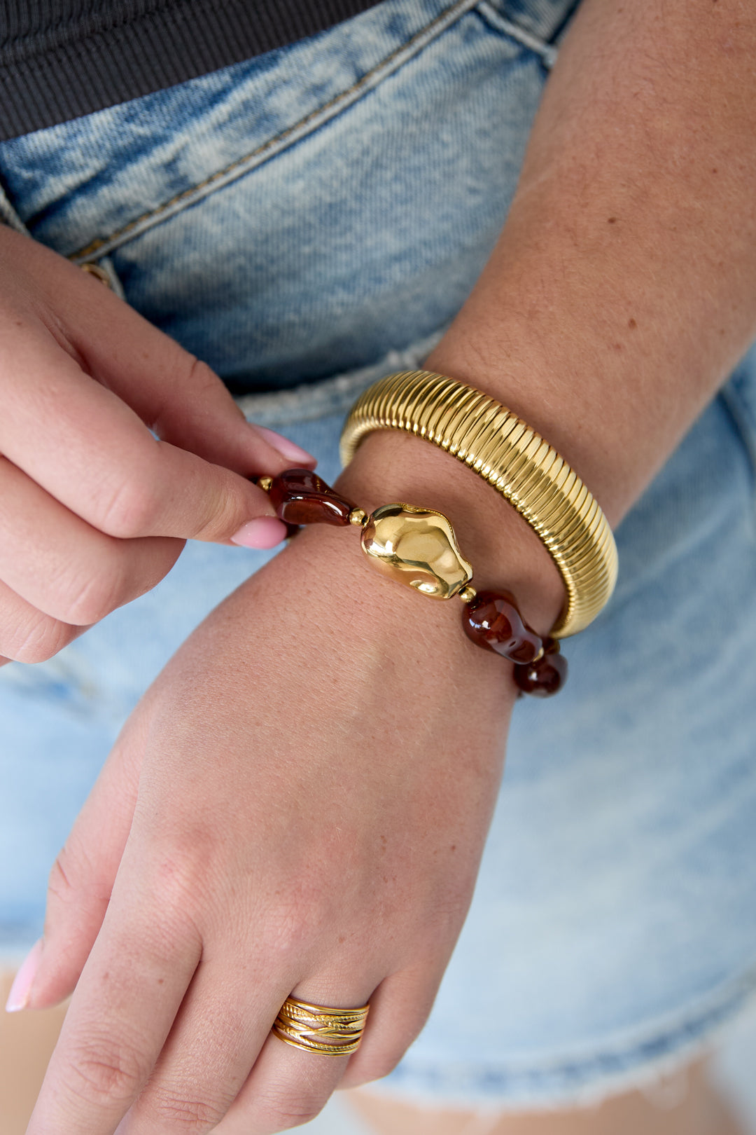 Stainless Steel Beaded Bracelets Irregular Shape Casual Daily Simple Series Women's jewelry