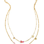 Double necklace with hearts, beads and flowers