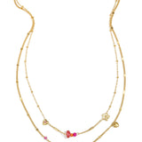 Double necklace with hearts, beads and flowers