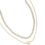 Double chain with minimalist heart and cubic zirconia