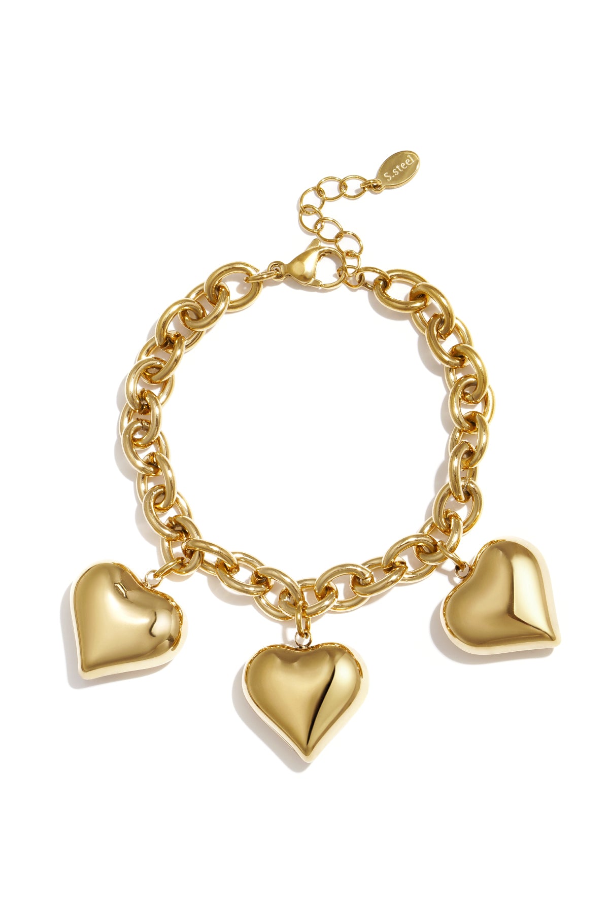 Chunky link bracelet with large hearts