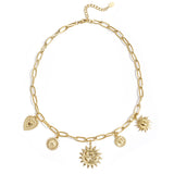 Necklace with sun and heart charms