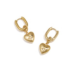 Squoval earrings with heart pendant and stone