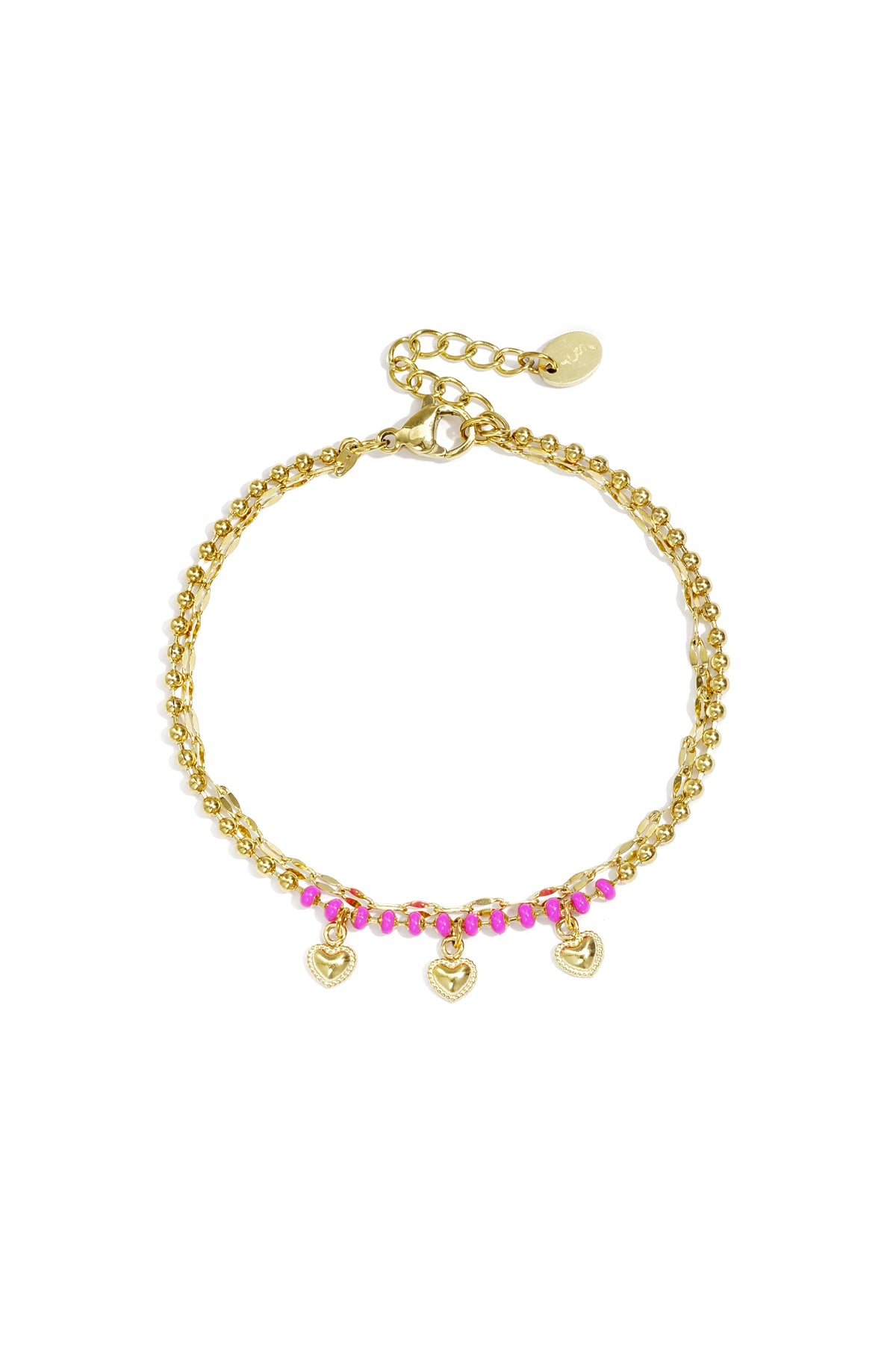 Double bracelet with beads and heart charms