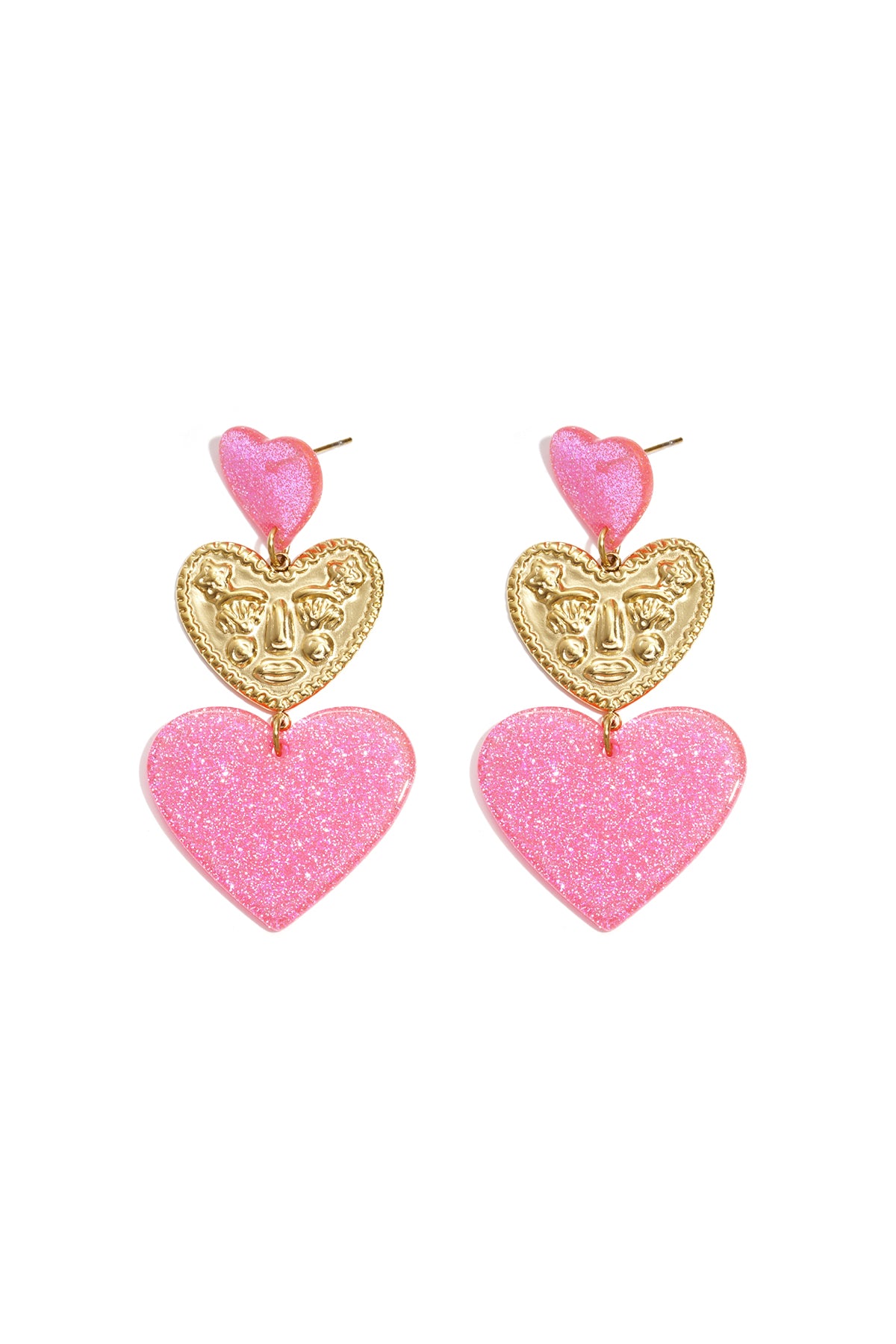Statement earrings with glitter hearts