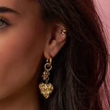 Earrings with flower heart and pearl pendant