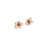 Flower-like shape stud earrings with stone detail