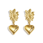Flower earrings with hanging heart