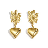 Flower earrings with hanging heart