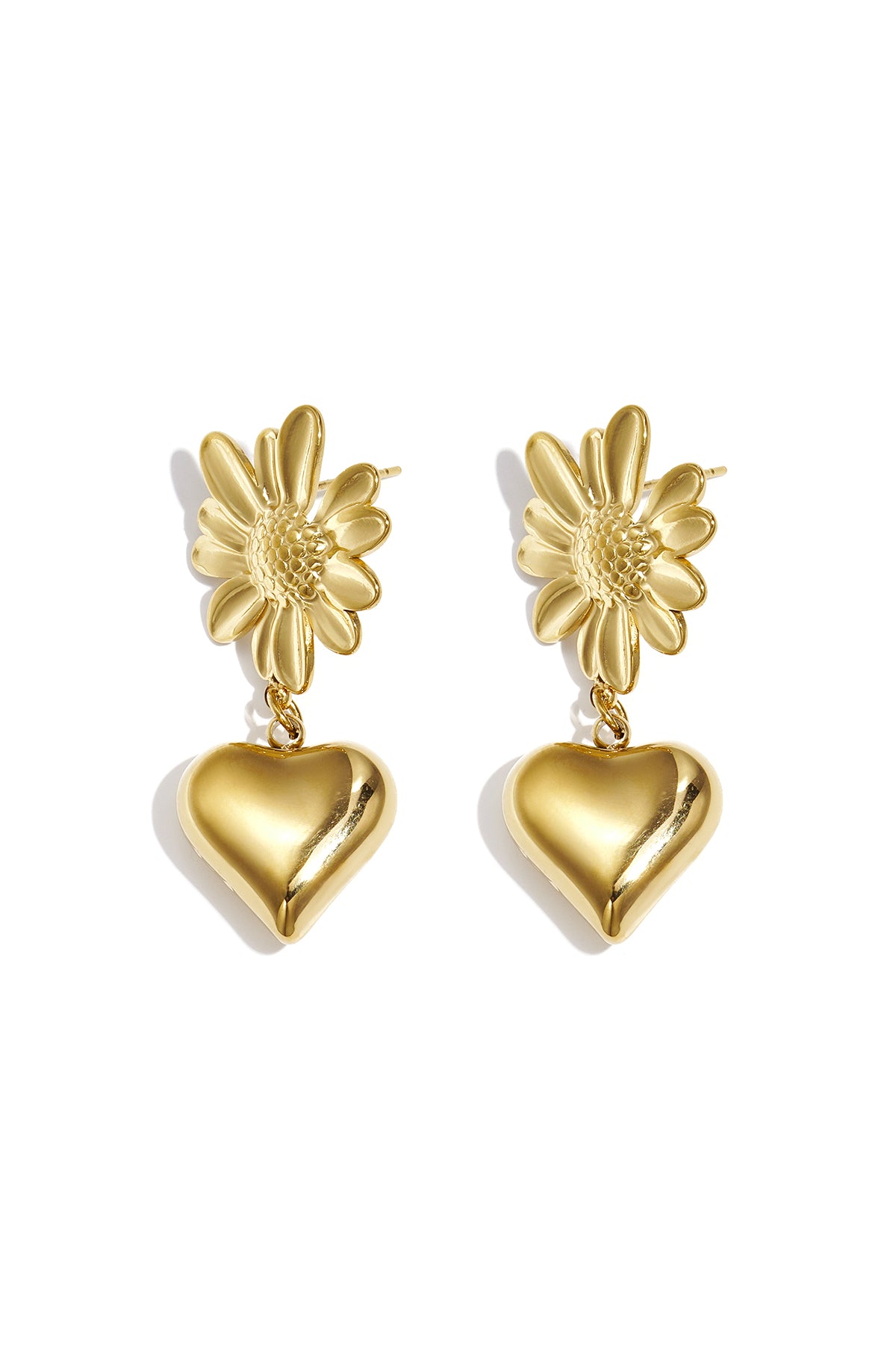 Flower earrings with hanging heart