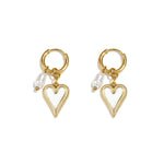 Earrings with hanging heart and pearl