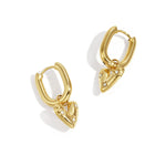 Rectangular hoop earrings with a hanging heart with stones