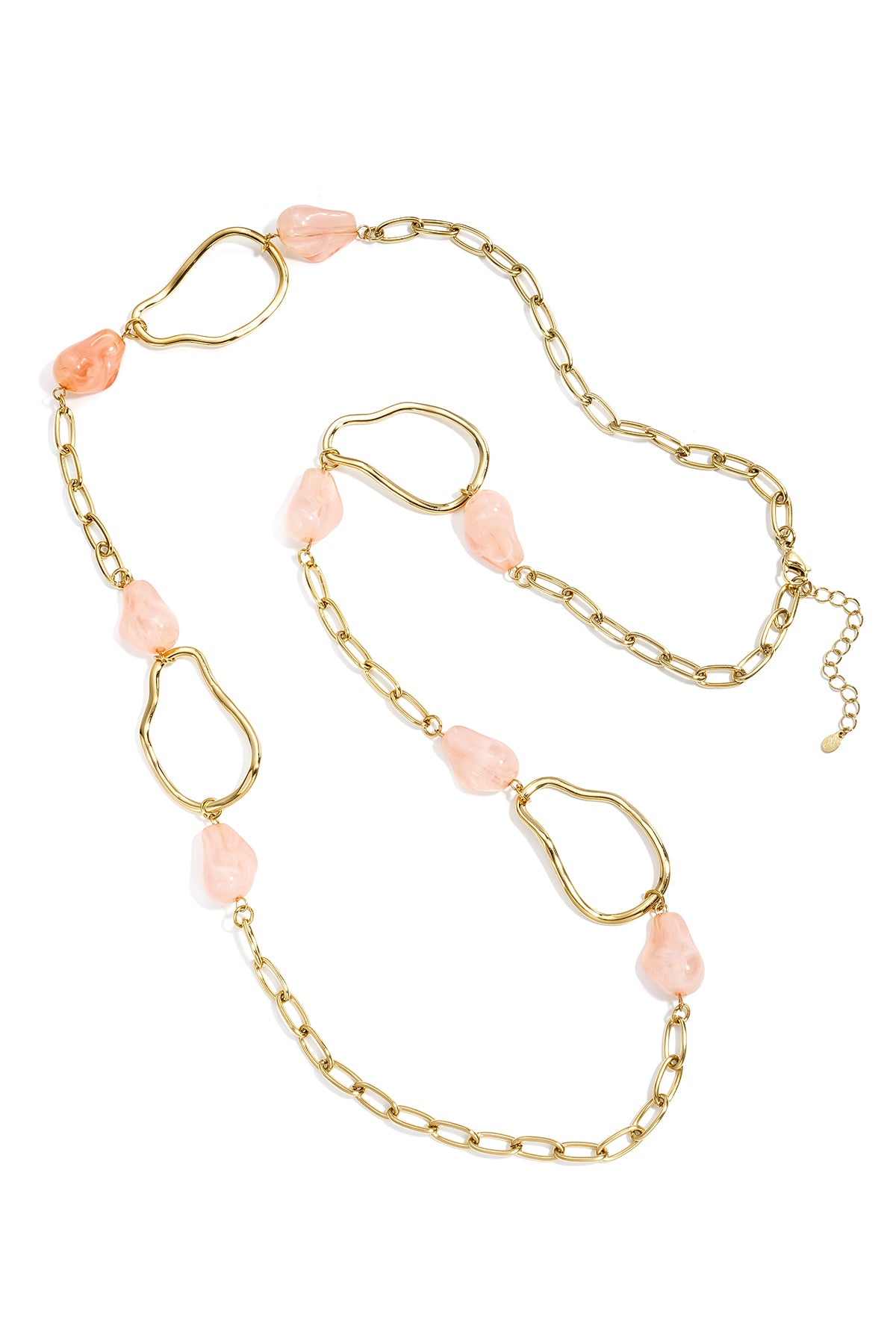 Long necklace with varying beads and shapes