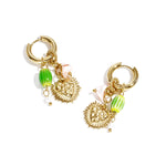 Earrings with heart and colorful bead pendants