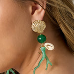 Earrings with coral and sea pendants