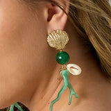 Earrings with coral and sea pendants