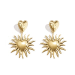 Heart earrings with hanging sun