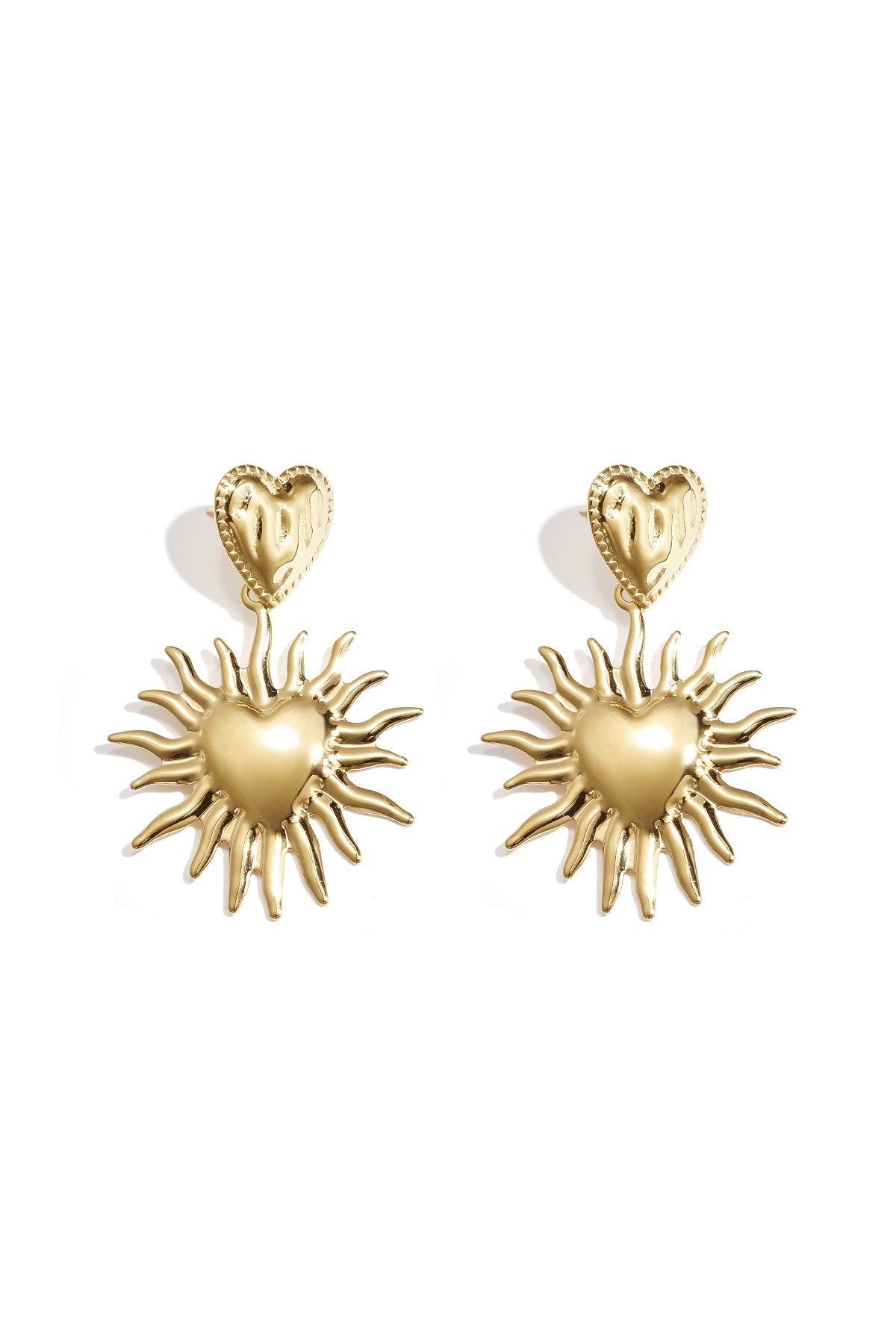 Heart earrings with hanging sun