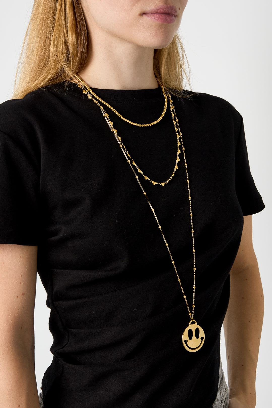 Stainless Steel Long Necklaces Smiling Face Casual Daily Simple Series Women's jewelry