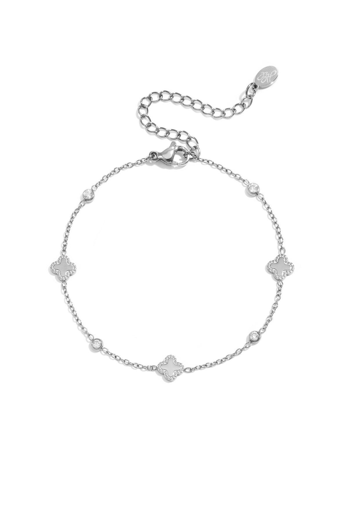 Bracelet with clovers and round cubic zirconia stones