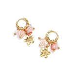 Small hoop earrings with flower, beads and rose pendant