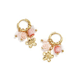 Small hoop earrings with flower, beads and rose pendant