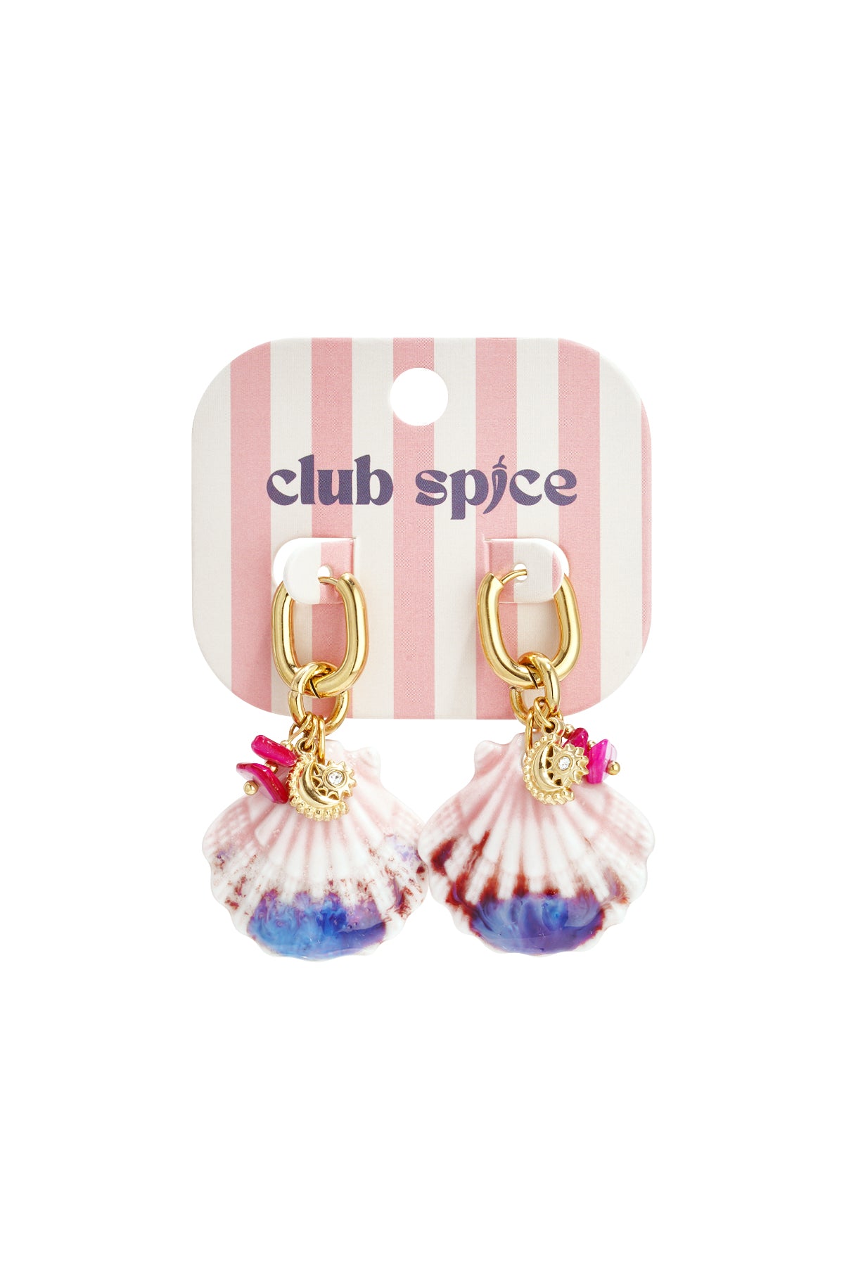 Earrings with large shell and bead charms