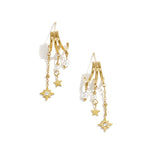 Triple earrings with pearl and star pendants