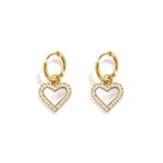 Earrings with dangling mother-of-pearl hearts