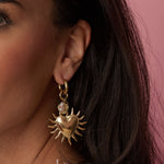 Earrings with sun heart and bead pendant
