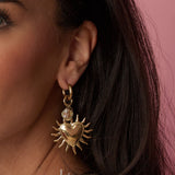 Earrings with sun heart and bead pendant