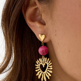 Heart earrings with statement bead