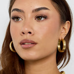 Ribbed hoop earrings Gold Color Stainless Steel