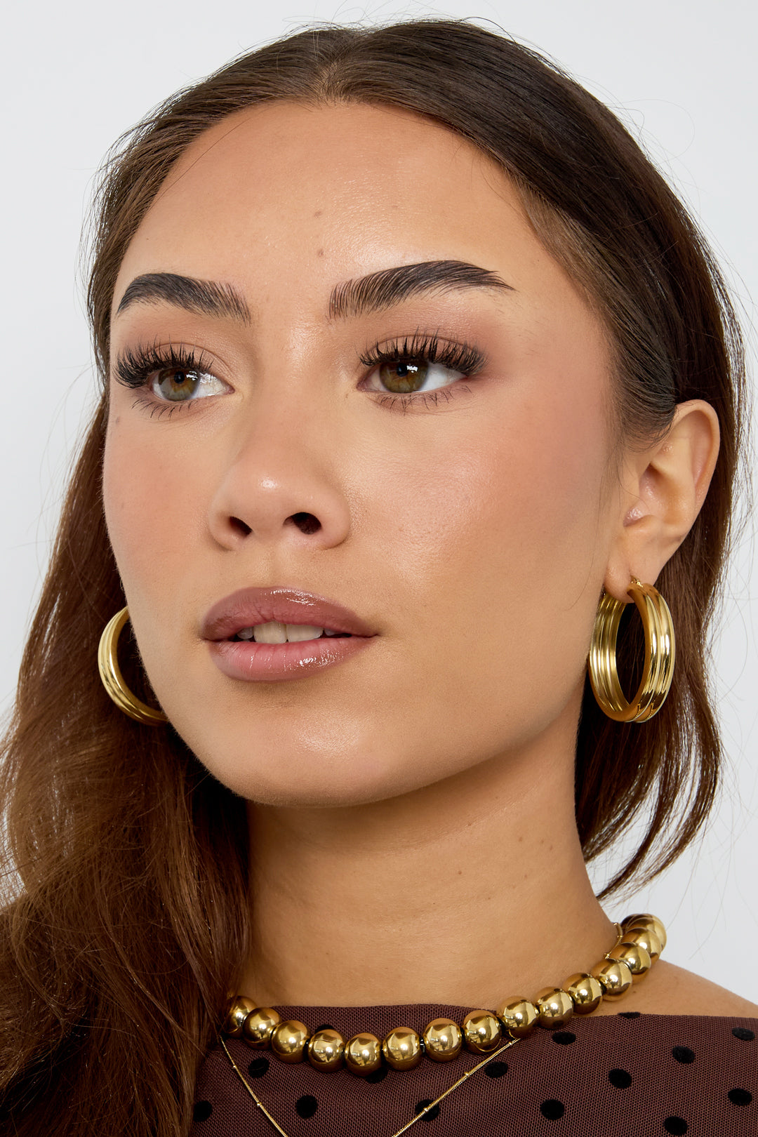Ribbed hoop earrings Gold Color Stainless Steel