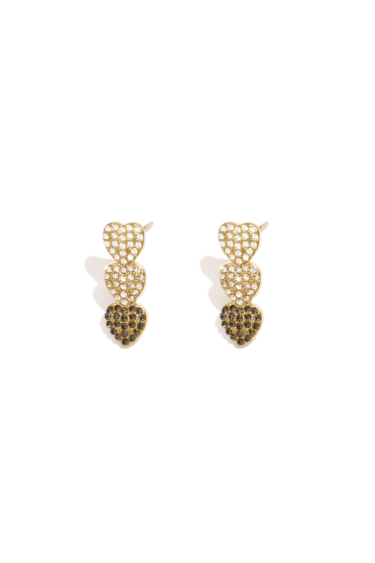 3 hanging heart earrings with stones