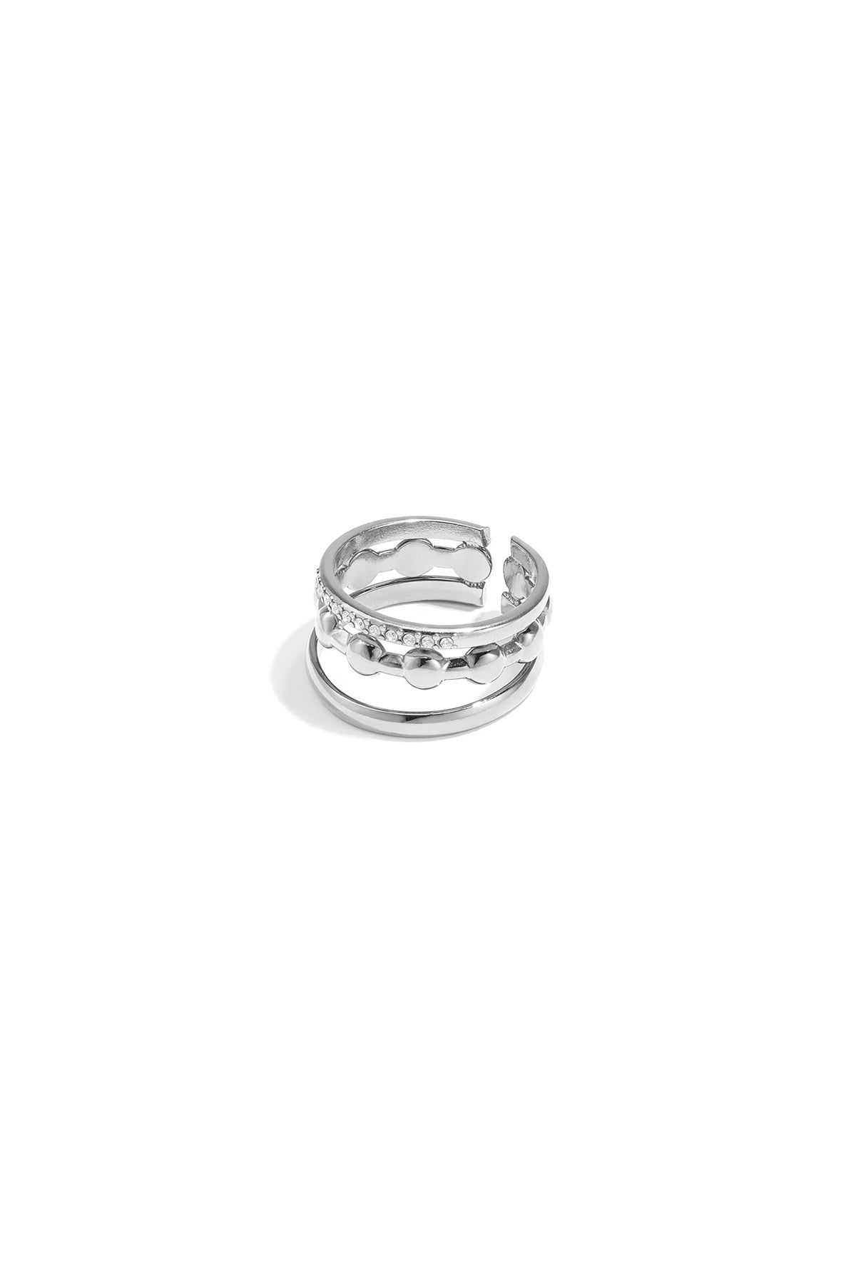 3-layer ring with round details and stones