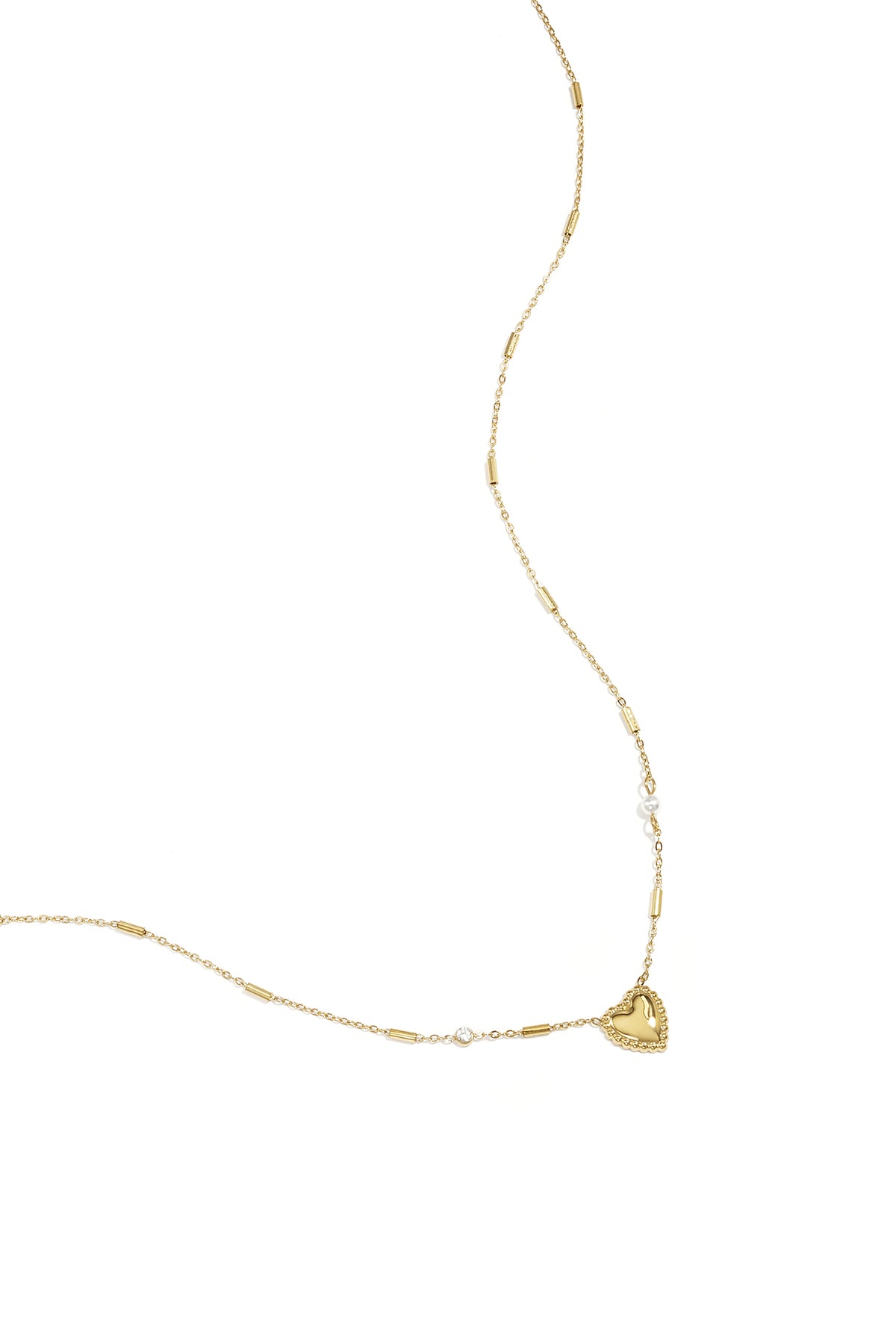 Necklace with pearl, stone and statement heart