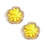 Earrings with 3D raffia flower