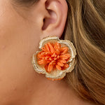 Earrings with 3D raffia flower