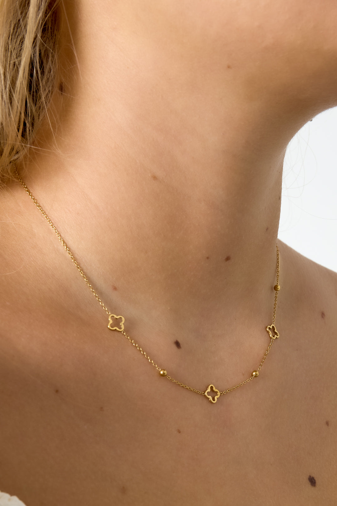 Necklace open clovers Gold Color Stainless Steel