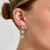 Earrings with 3 embellished hearts