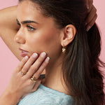 Small earrings with long heart charm with pearl