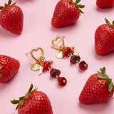 Heart earrings with pearl pendant, white stones and feather